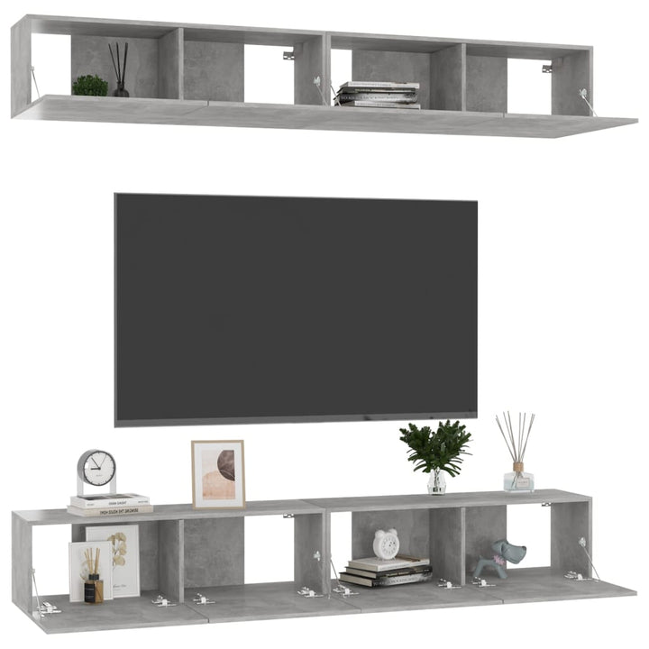 tv-skabe 4 stk. 100x30x30 cm konstrueret træ betongrå