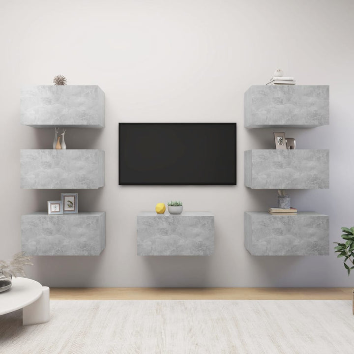 tv-skabe 7 stk. 30,5x30x60 cm konstrueret træ betongrå