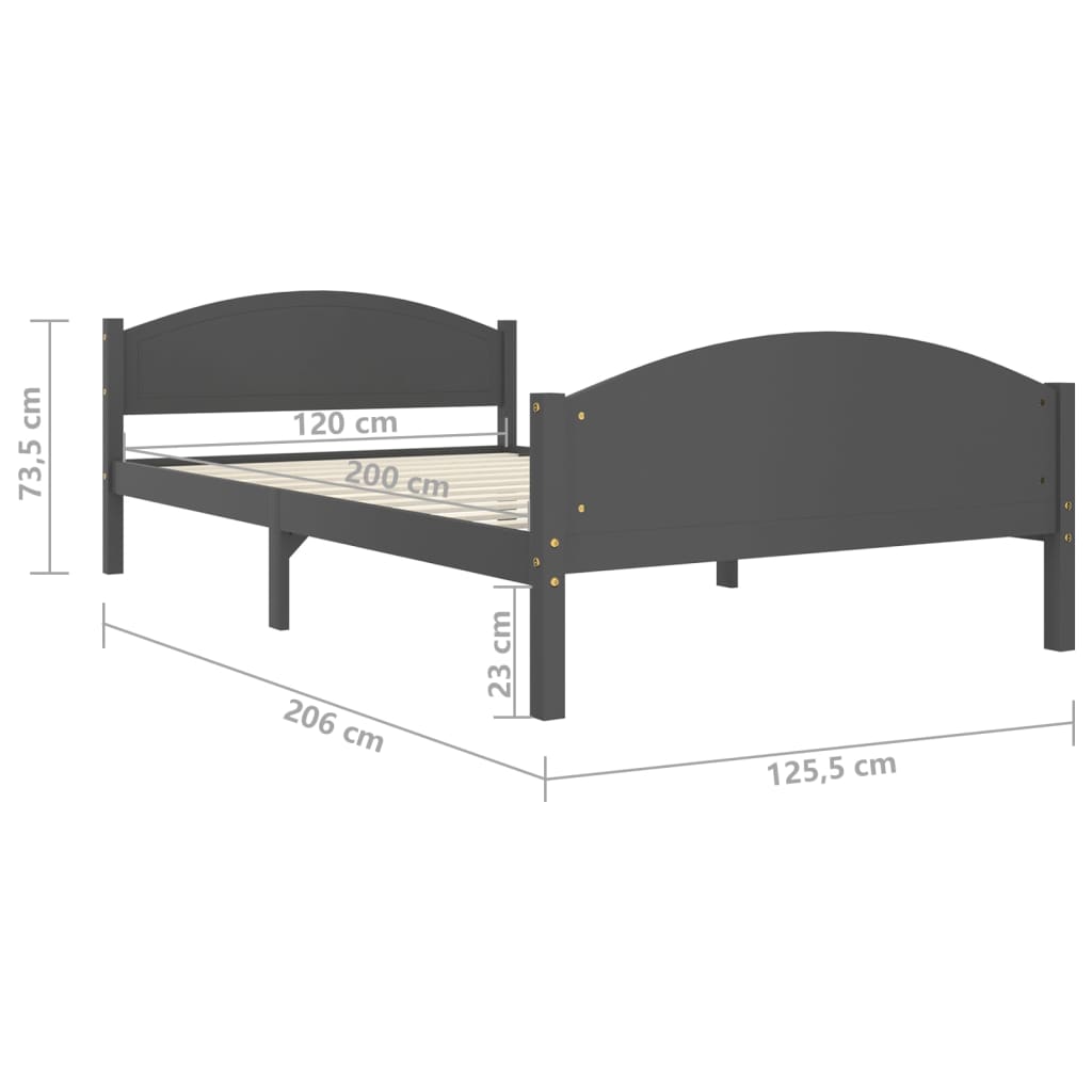 Sengeramme uden madras massivt fyrretræ 120x200 cm mørkegrå