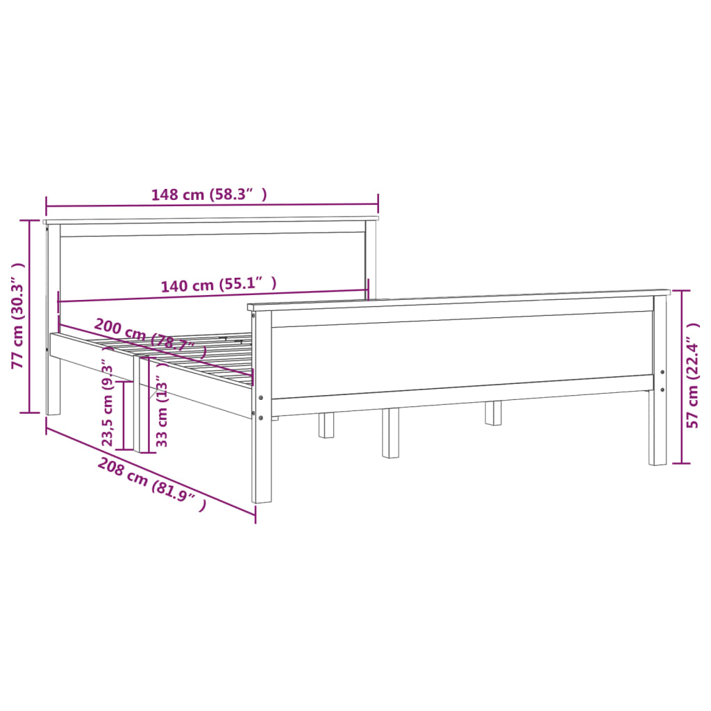 sengeramme 140x200 cm massivt fyrretræ