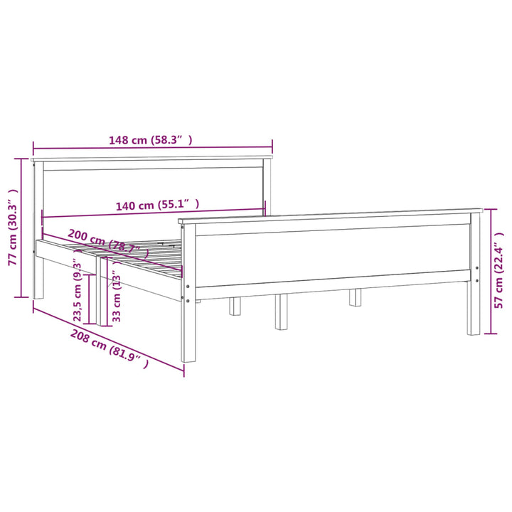 sengeramme 140x200 cm massivt fyrretræ