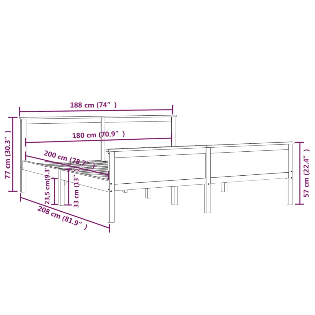 sengeramme 180x200 cm massivt fyrretræ