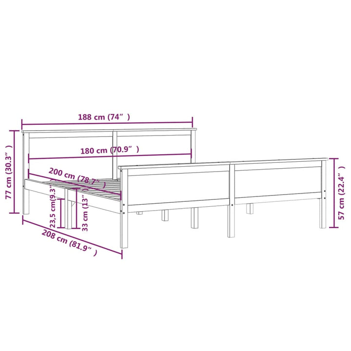 sengeramme 180x200 cm massivt fyrretræ
