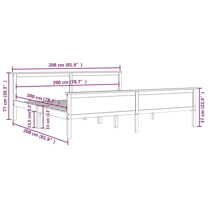 sengeramme 200x200 cm massivt fyrretræ