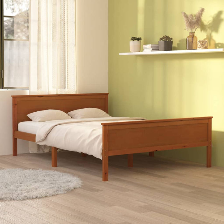 sengeramme 160x200 cm massivt fyrretræ gyldenbrun
