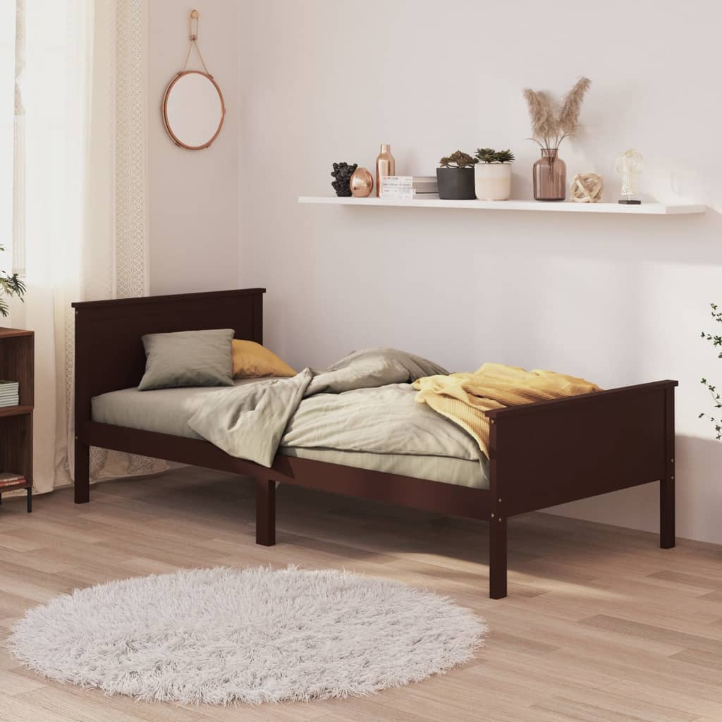 sengeramme 90x200 cm massivt fyrretræ mørkebrun