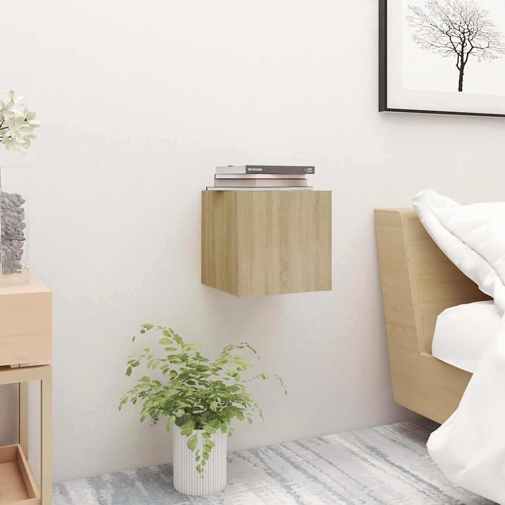 sengeskab 30,5x30x30 cm konstrueret træ sonoma-eg