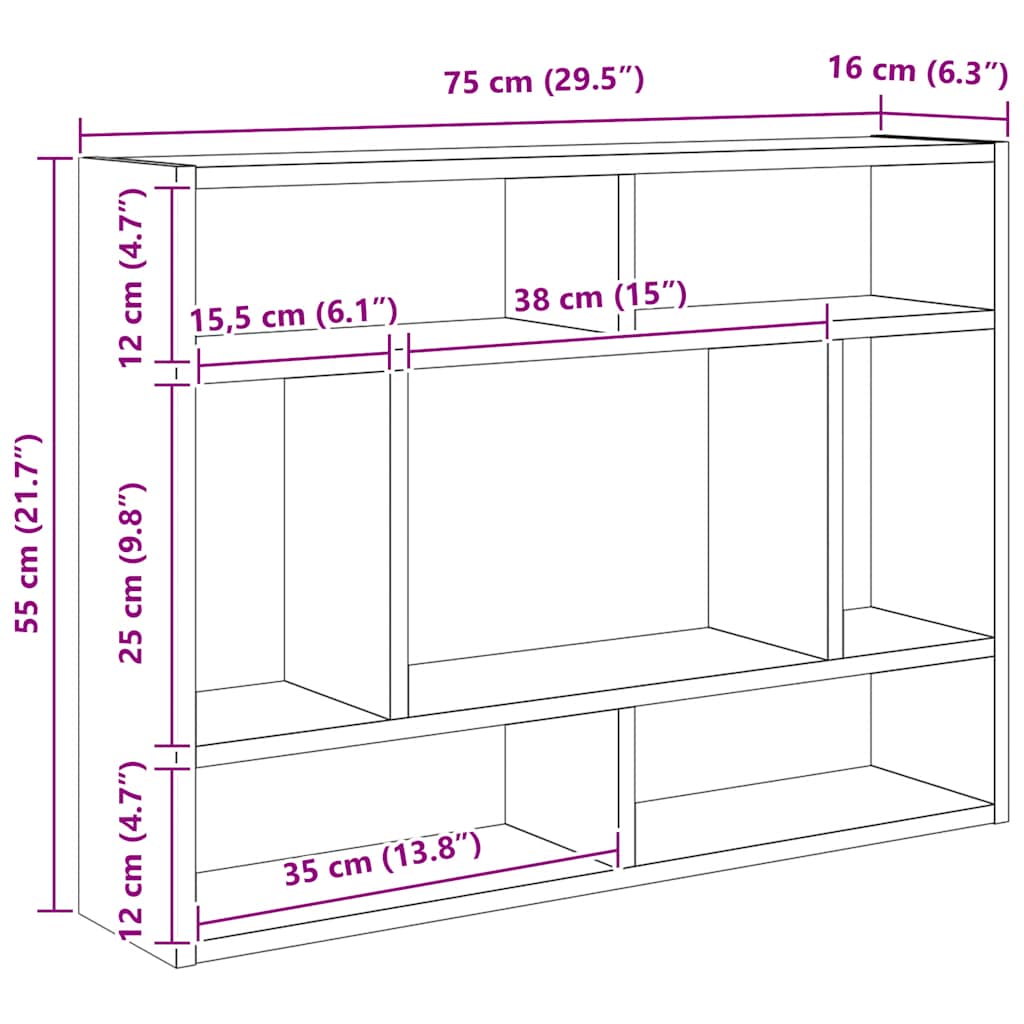 væghylde 75x16x55 cm konstrueret træ betongrå