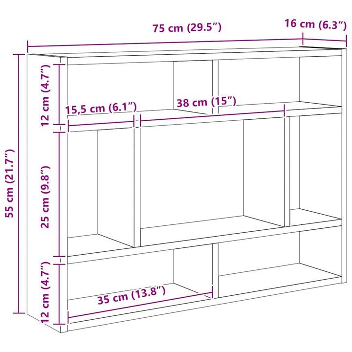 væghylde 75x16x55 cm konstrueret træ betongrå