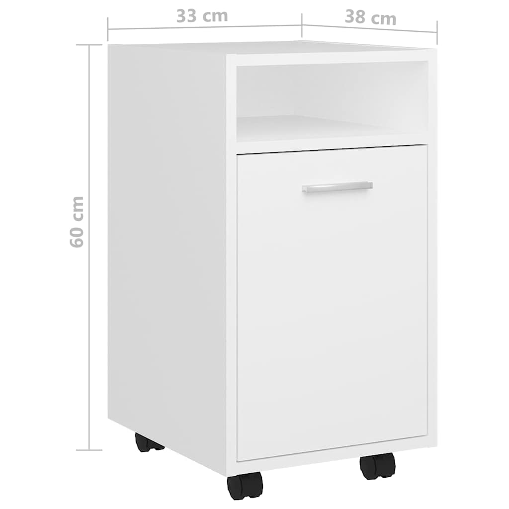 sideskab med hjul 33x38x60 cm konstrueret træ hvid