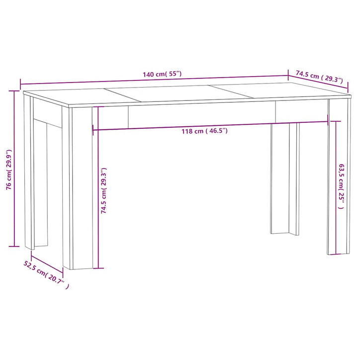 spisebord 140x74,5x76 cm konstrueret træ hvid