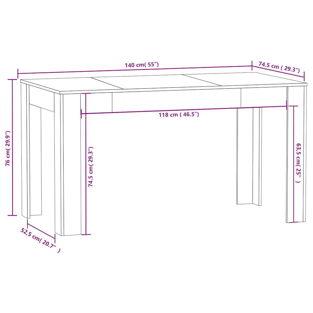 spisebord 140x74,5x76 cm konstrueret træ sort
