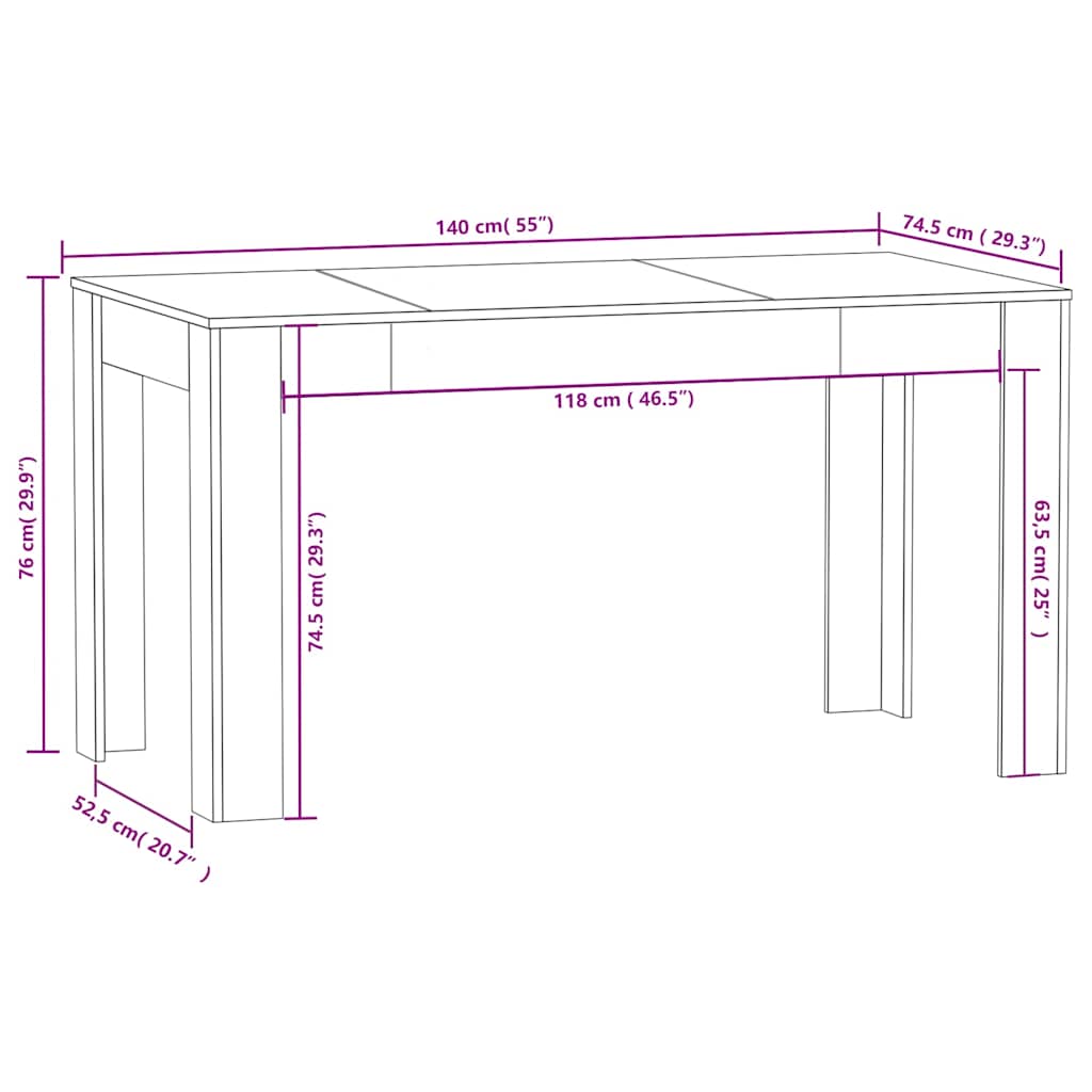 spisebord 140x74,5x76 cm konstrueret træ sonoma-eg