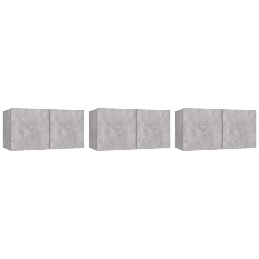 væghængte tv-skabe 3 stk. 60x30x30 cm betongrå