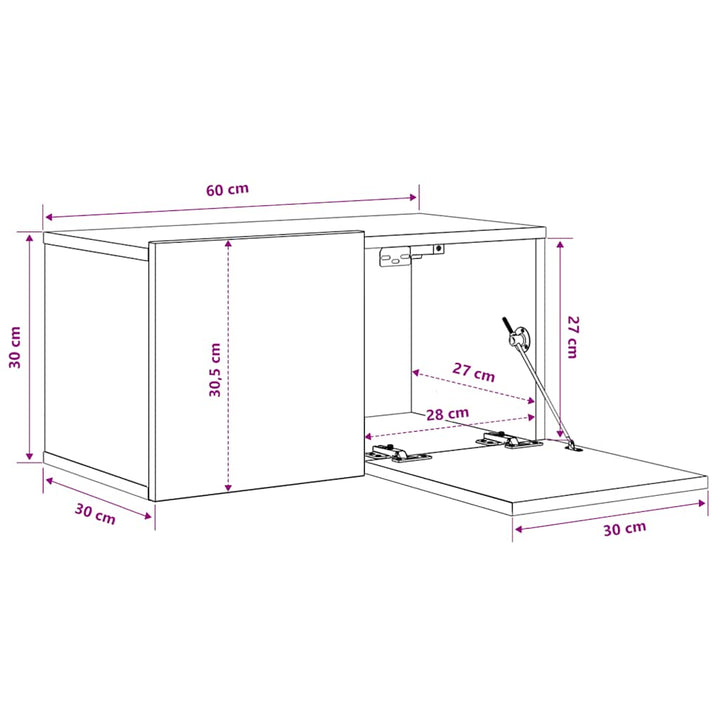 væghængte tv-skabe 3 stk. 60x30x30 cm betongrå