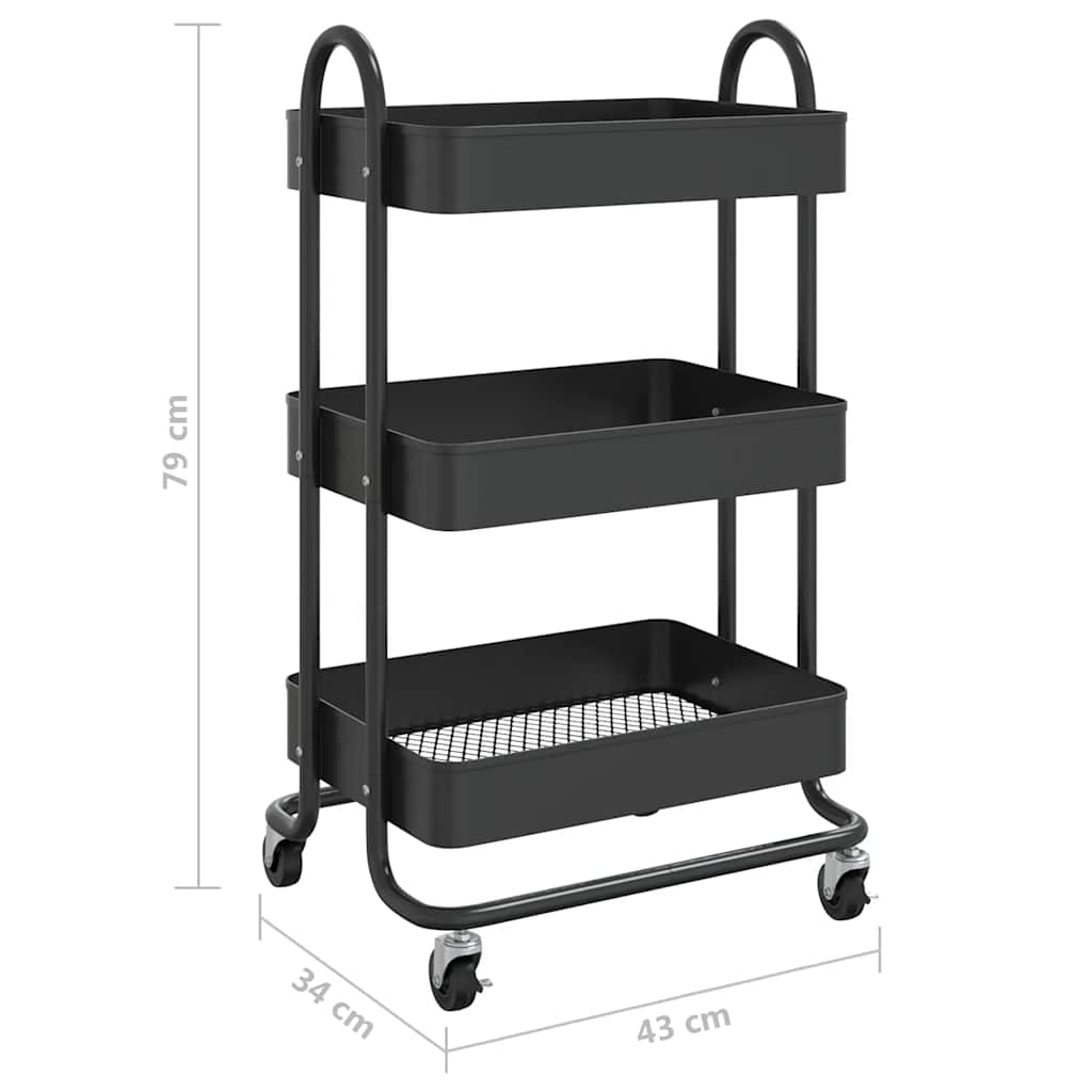 vogn med 3 hylder 43x34x79 cm stål