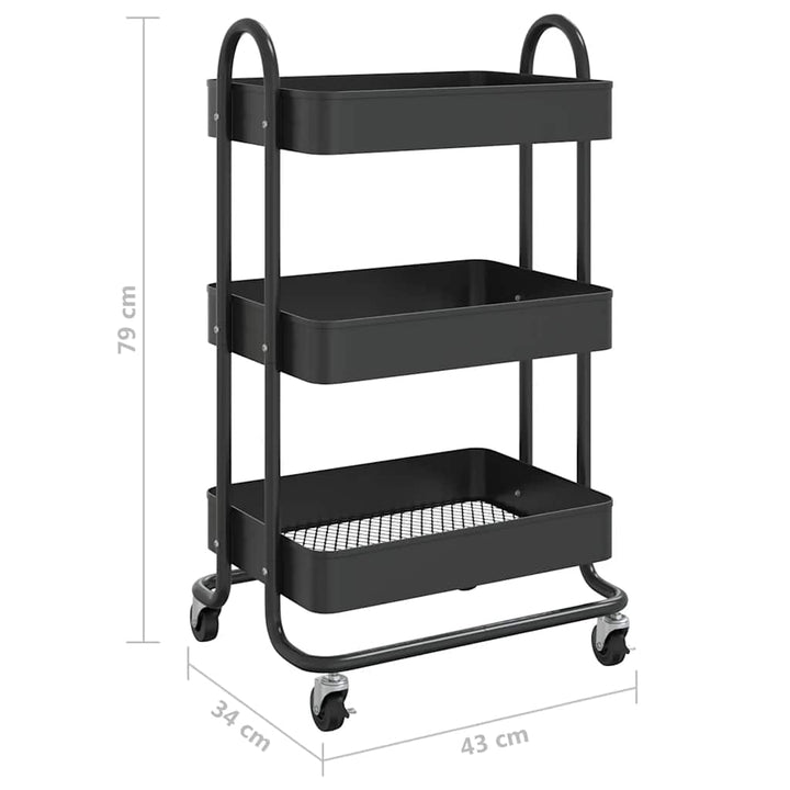 vogn med 3 hylder 43x34x79 cm stål