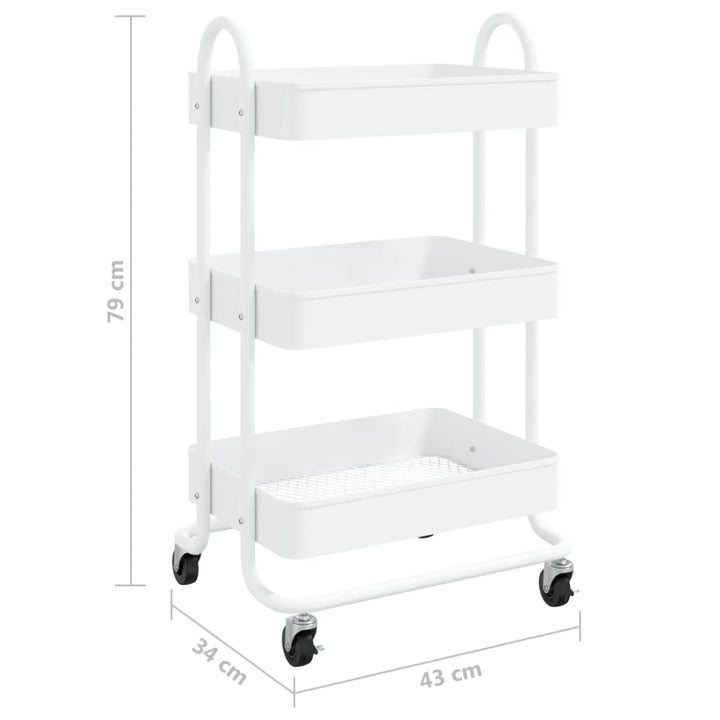 vogn med 3 hylder 43x34x79 cm stål hvid