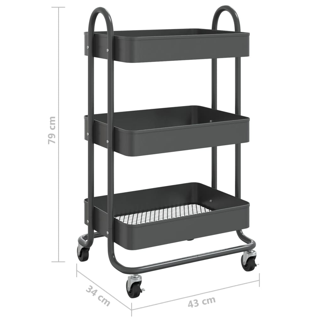 vogn med 3 hylder 43x34x79 cm stål antracitgrå