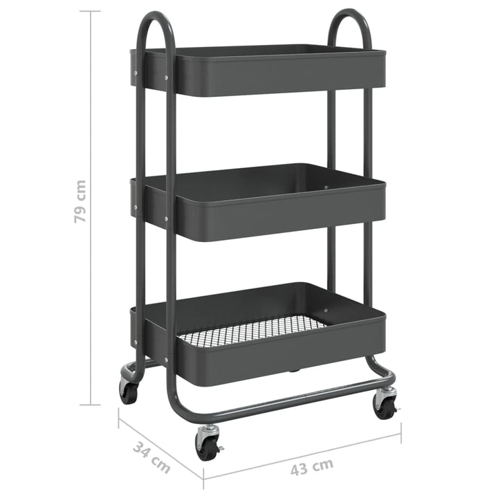 vogn med 3 hylder 43x34x79 cm stål antracitgrå