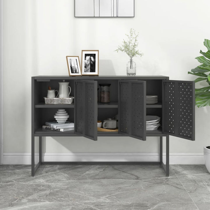 skænk 105x35x75 cm stål og glas antracitgrå
