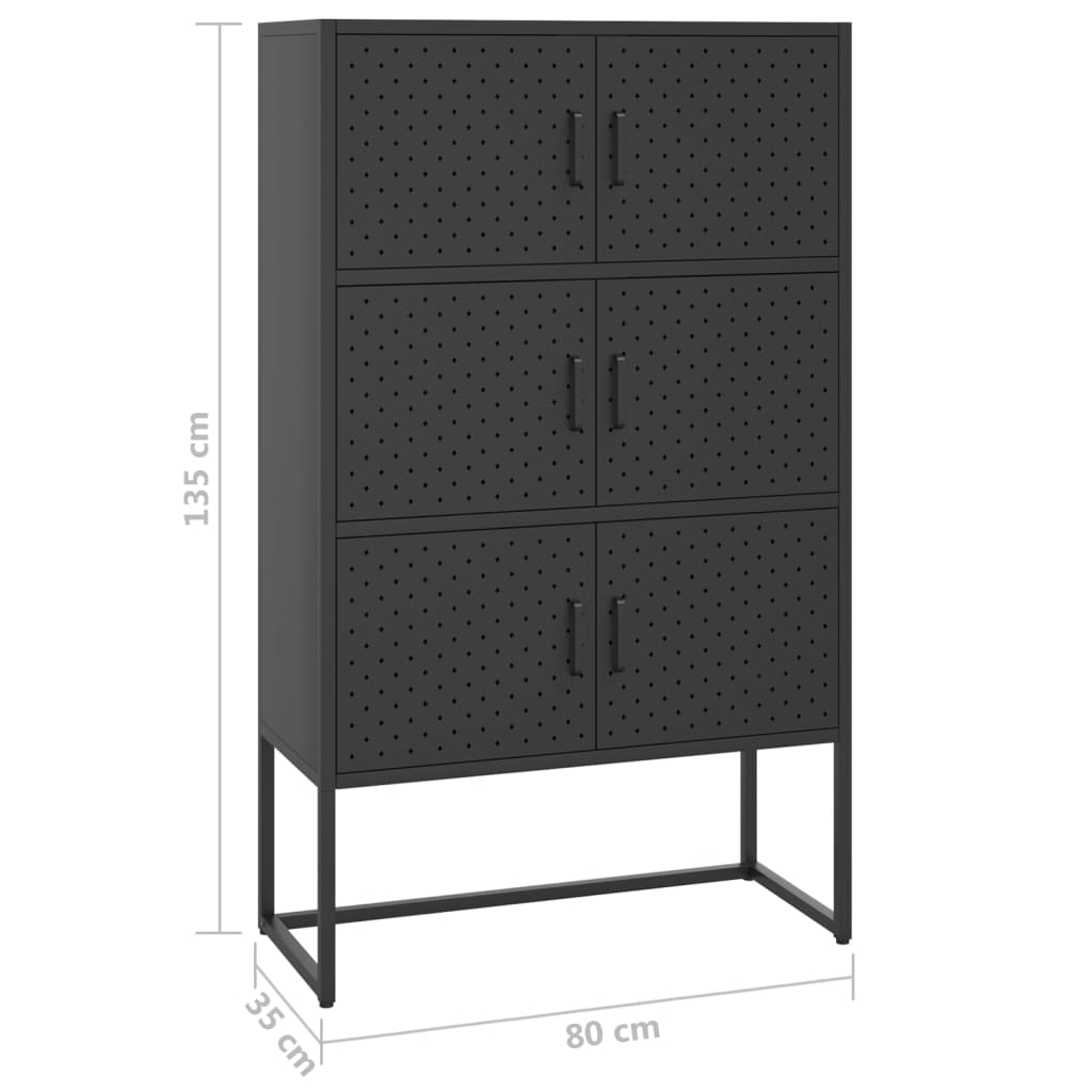 højskab 80x35x135 cm stål sort