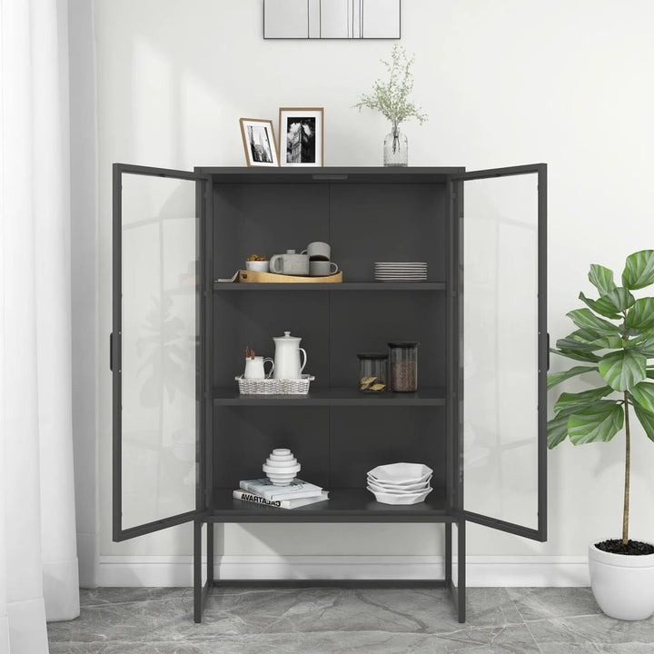 højskab 80x35x135 cm stål og hærdet glas antracitgrå