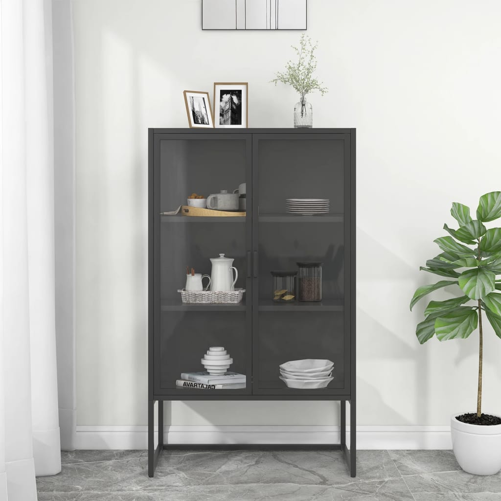 højskab 80x35x135 cm stål og hærdet glas antracitgrå