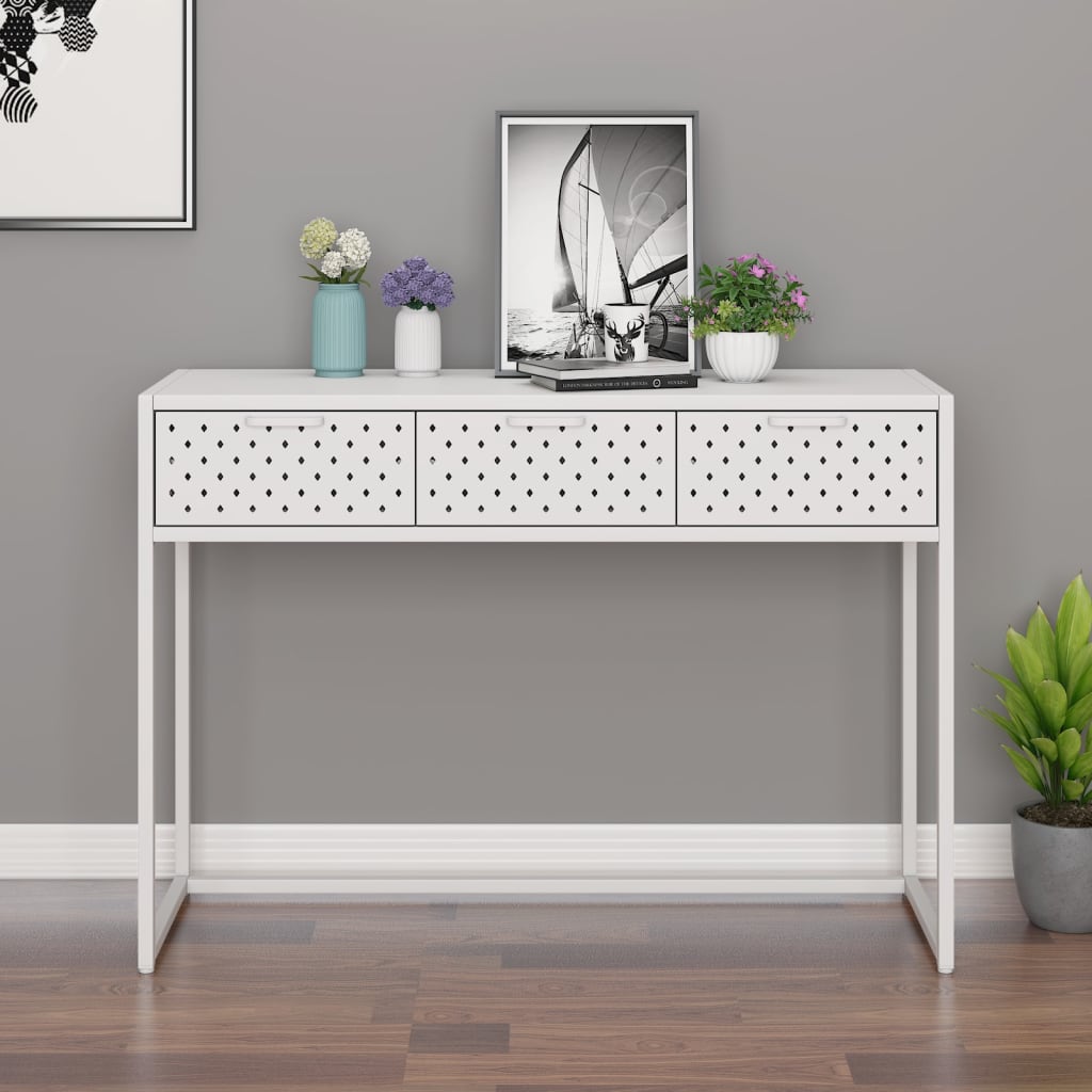 konsolbord 106x35x75 cm stål hvid