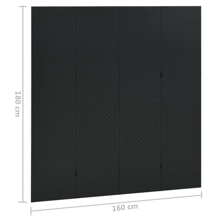 4-panels rumdeler 160x180 cm stål sort