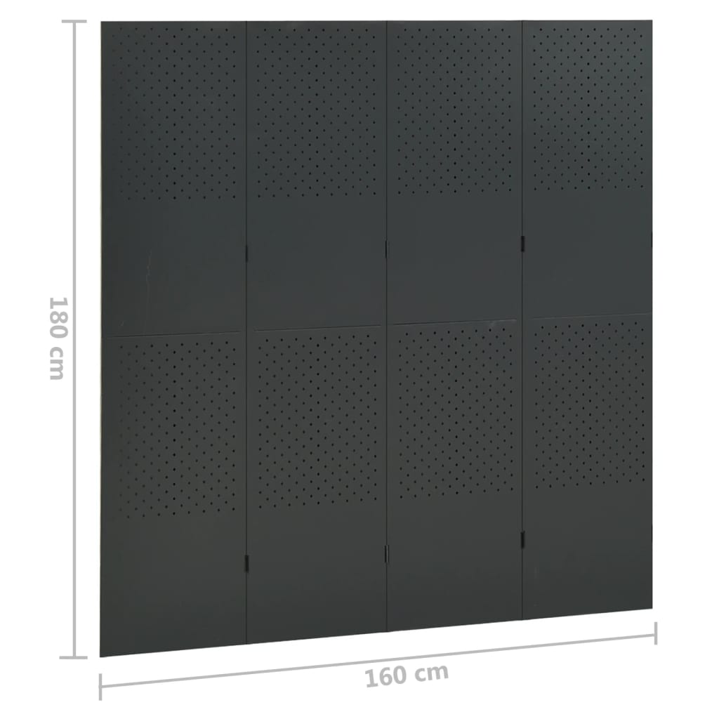 4-panels rumdeler 160x180 cm stål antracitgrå