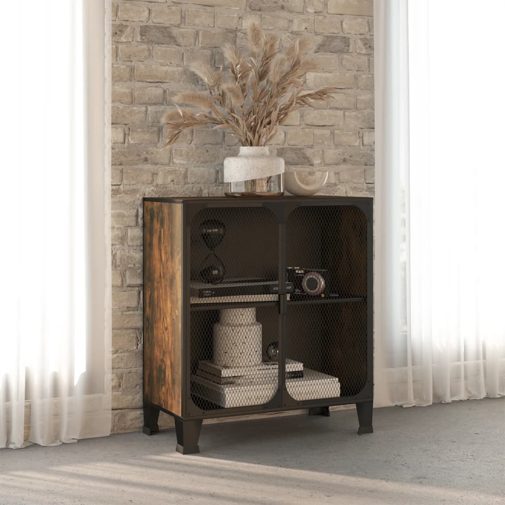 opbevaringsskab 72x36x82 cm metal og MDF rustikbrun