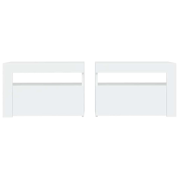 sengeborde med LED-lys 2 stk. 60x35x40 cm hvid