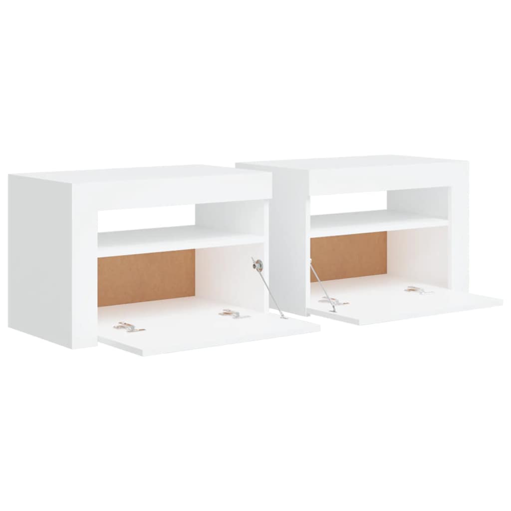 sengeborde med LED-lys 2 stk. 60x35x40 cm hvid