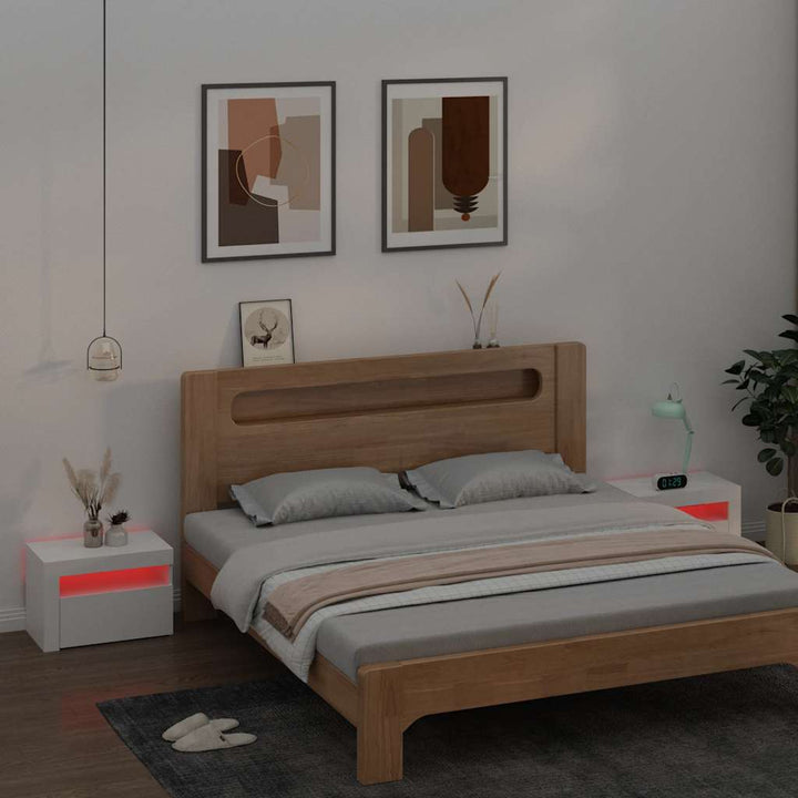 sengeborde med LED-lys 2 stk. 60x35x40 cm hvid