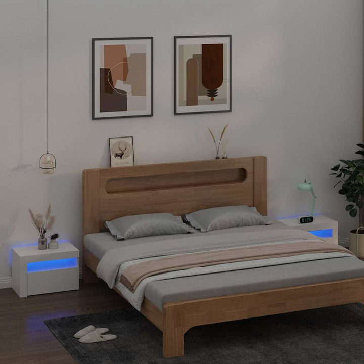 sengeborde med LED-lys 2 stk. 60x35x40 cm hvid