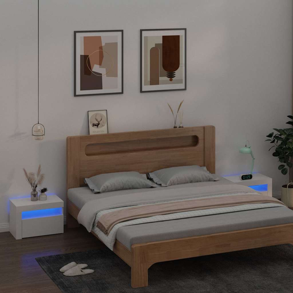 sengeborde med LED-lys 2 stk. 60x35x40 cm hvid