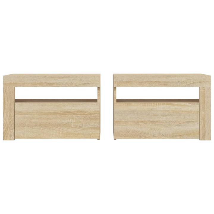 sengeborde med LED-lys 2 stk. 60x35x40 cm sonoma-eg