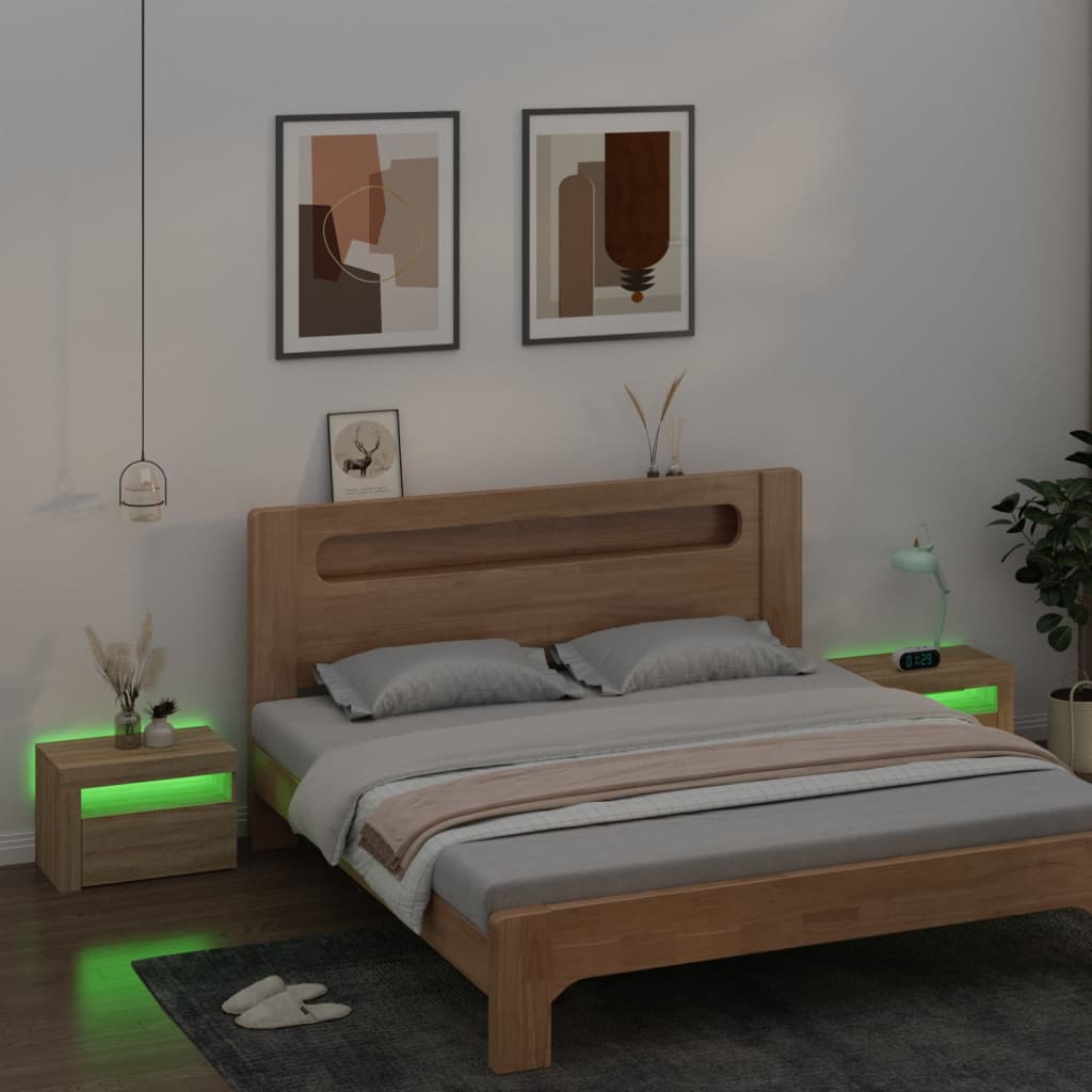 sengeborde med LED-lys 2 stk. 60x35x40 cm sonoma-eg