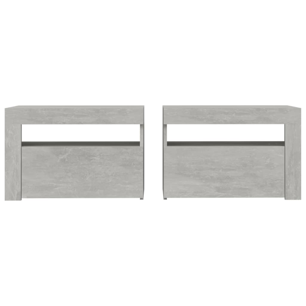 sengeborde med LED-lys 2 stk. 60x35x40 cm betongrå