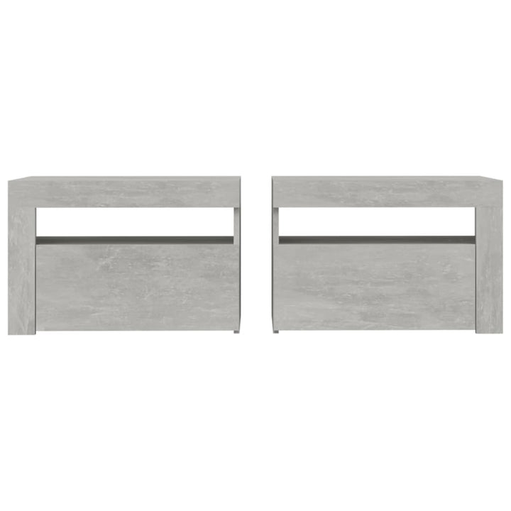 sengeborde med LED-lys 2 stk. 60x35x40 cm betongrå