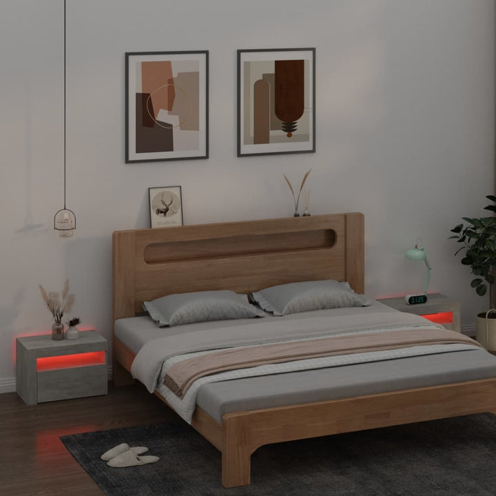 sengeborde med LED-lys 2 stk. 60x35x40 cm betongrå