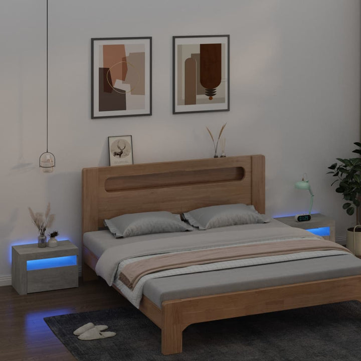 sengeborde med LED-lys 2 stk. 60x35x40 cm betongrå