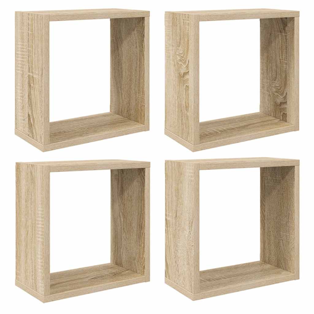 væghylder 4 stk. 30x15x30 cm kubeformet sonoma-eg