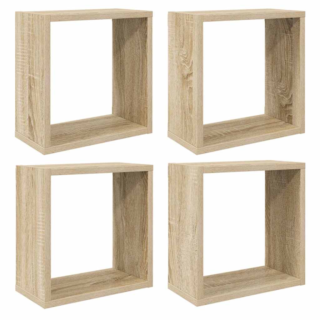 væghylder 4 stk. 30x15x30 cm kubeformet sonoma-eg
