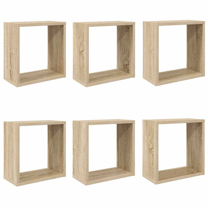 væghylder 6 stk. 30x15x30 cm kubeformet sonoma-eg