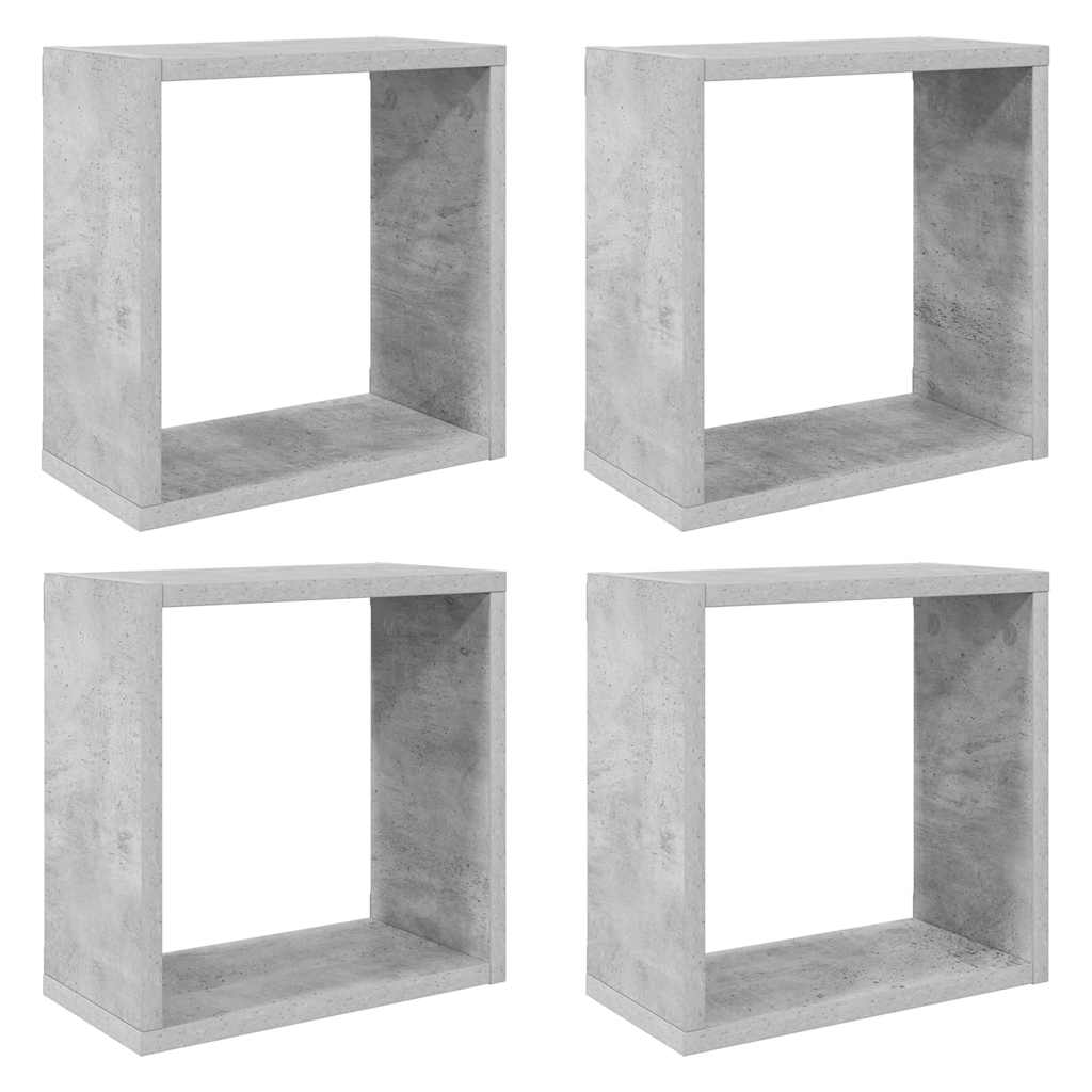 væghylder 4 stk. 30x15x30 cm kubeformet betongrå