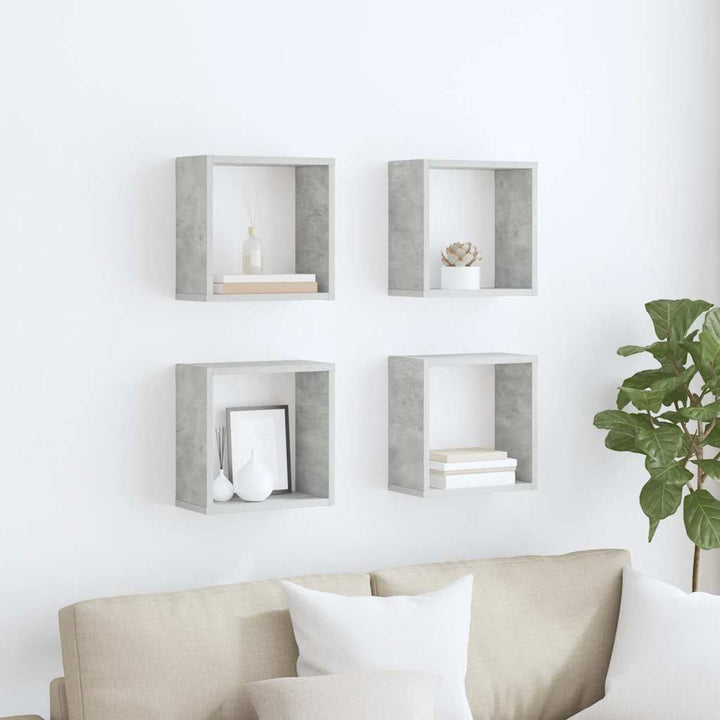 væghylder 4 stk. 30x15x30 cm kubeformet betongrå