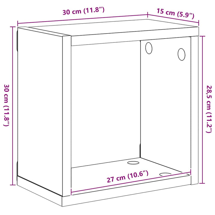 væghylder 4 stk. 30x15x30 cm kubeformet betongrå