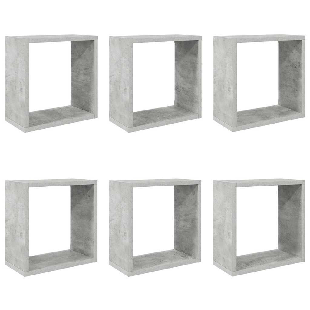 væghylder 6 stk. 30x15x30 cm kubeformet betongrå